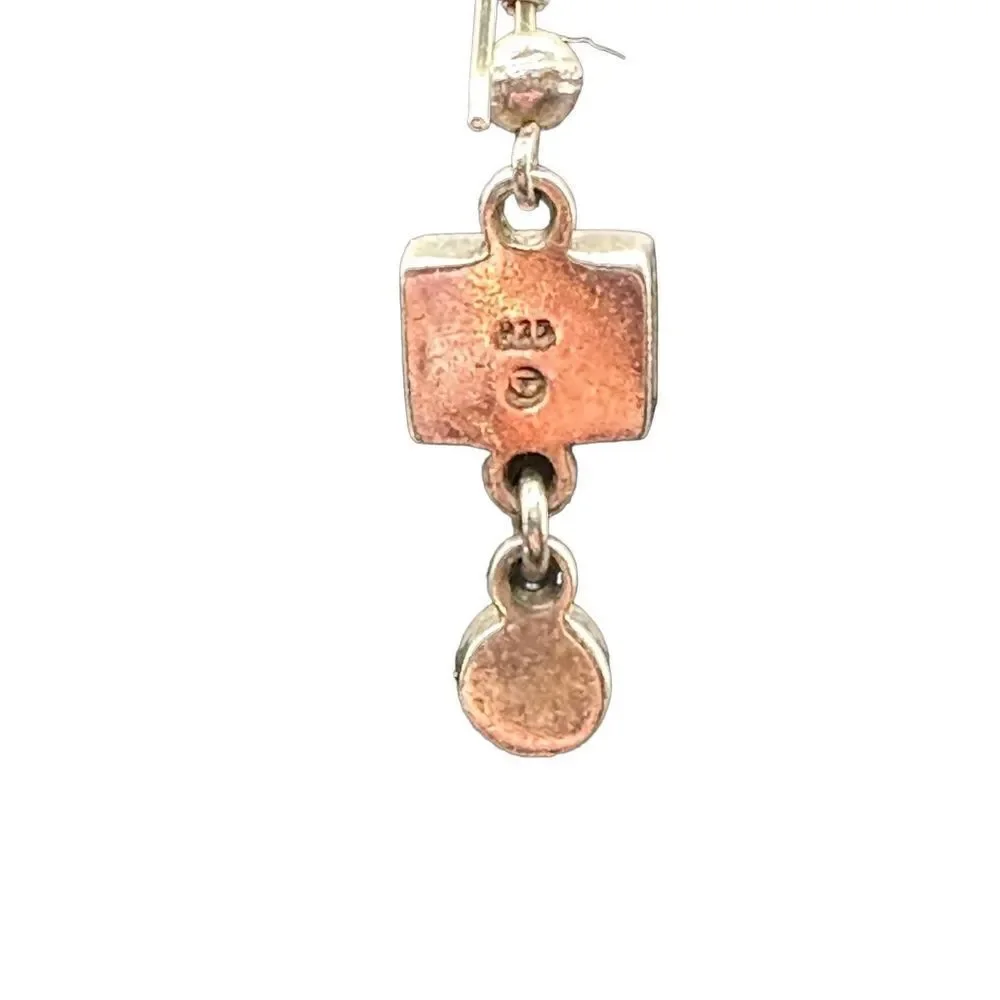 Sterling Silver Dangle Earrings Square Black Onyx with dangle faux pearl cabocho